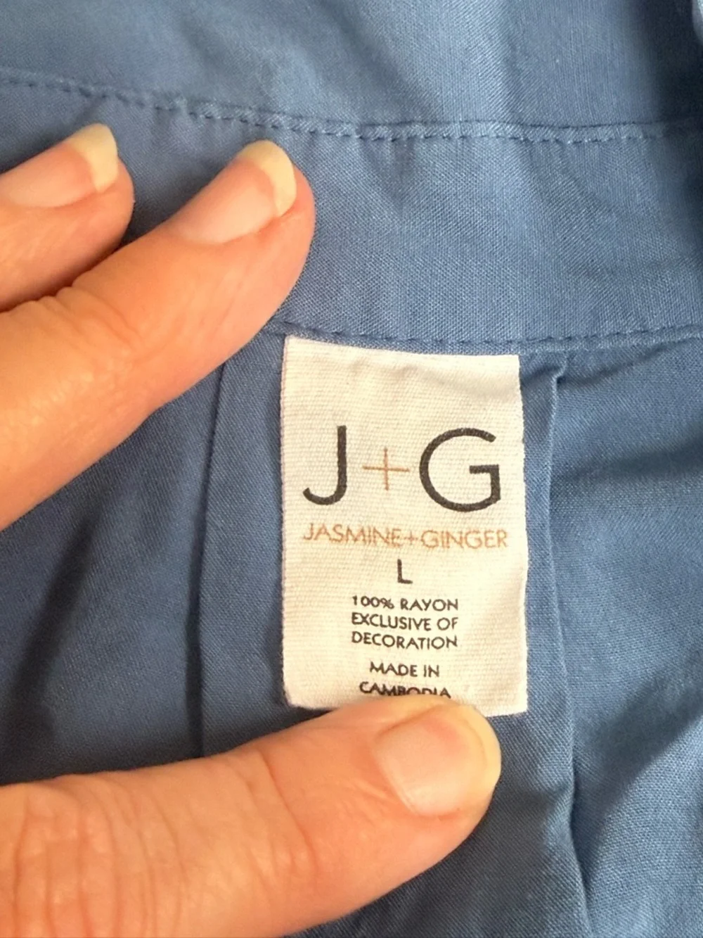 Jasmine Ginger Blue Embroidered Beach Button Shirt Tropical Top Large - Picture 9 of 11